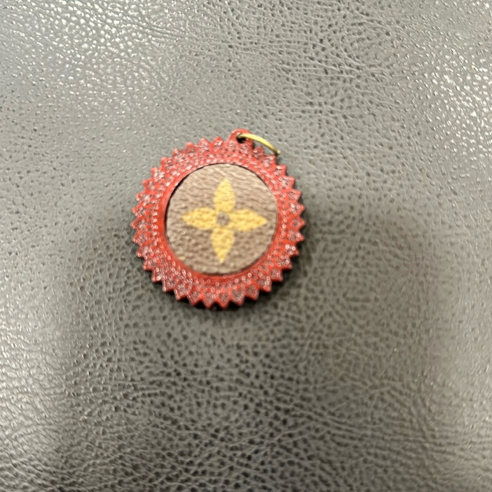 Wooden Necklace Charm with upcycled Louis Vuitton monogram charm